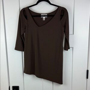 Joseph Ribkoff Asymmetrical Shoulder Cut Out Brown Long Sleeve Top Size 8 e
